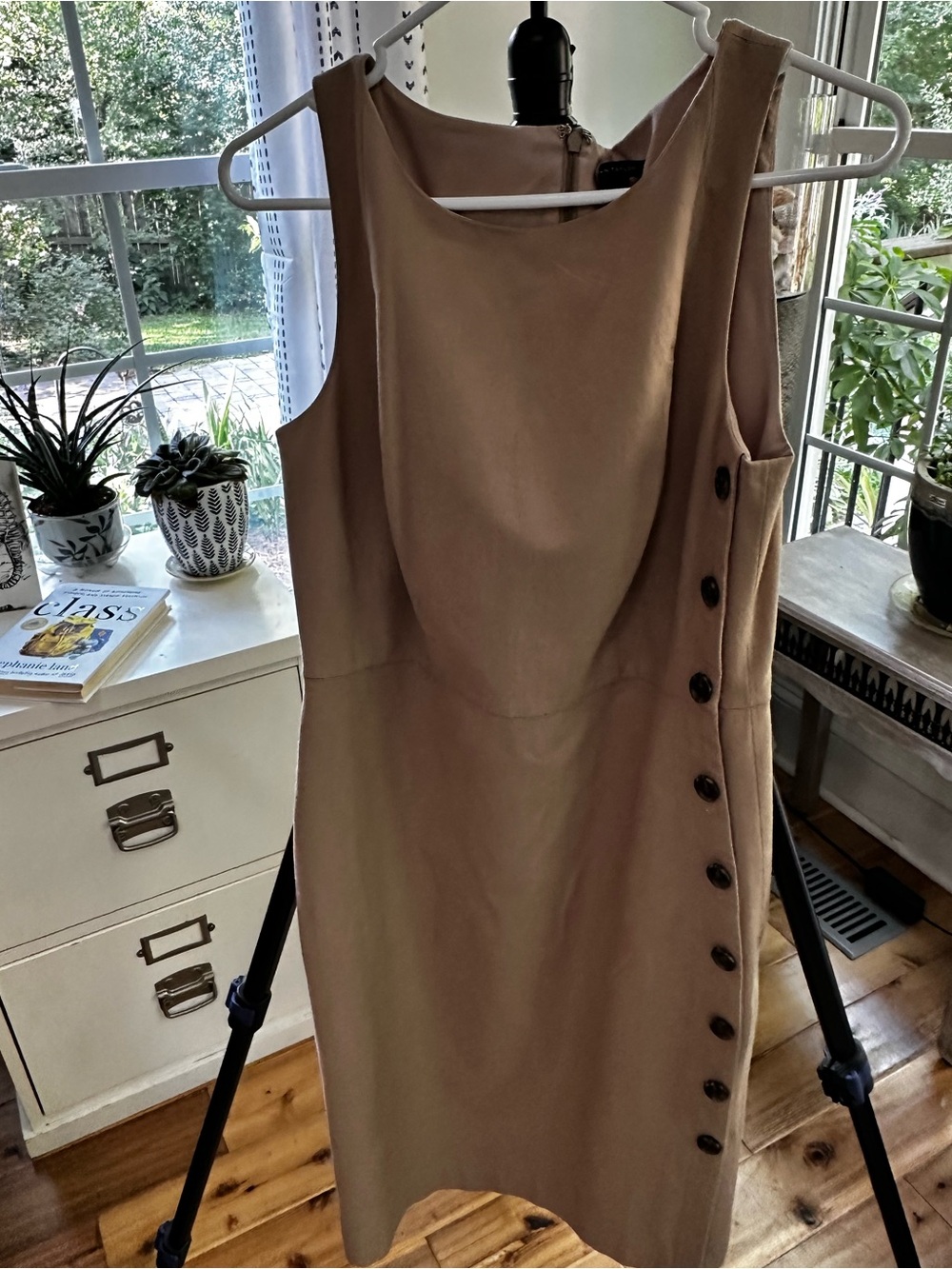 Ann Taylor Taupe Sleeveless Sheath Dress with Side Buttons
